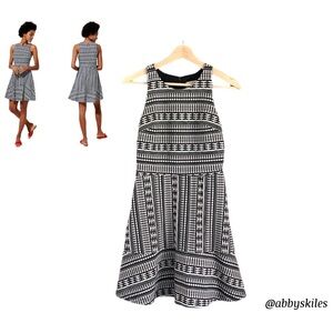 LOFT Black and White Patterned Midi Dress